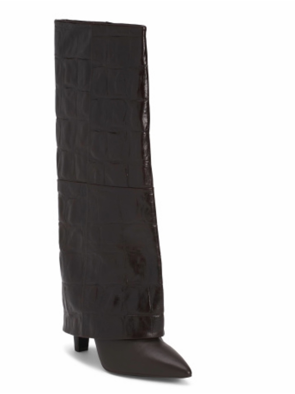 Bronx Leather Fold Over High Shaft Croco Coffee Bean 39” NWT